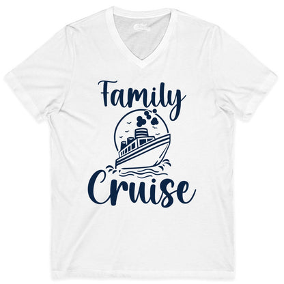 Family Cruise Shirt - Fun Group Cruise Shirt for Vacation Trips (V-Neck) in White - Family Cruise Shirt - Playful Nautical Ship Graphic Group Cruise Tee