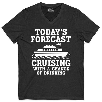 Cruise Drinking Shirt - Funny Cruise Ship Vacation Forecast Tee (V-Neck) in Dark Grey Heather - Today's Forecast Cruising With a Chance of Drinking Cruise Shirt