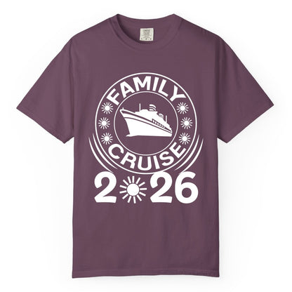 Family Cruise 2026 Shirt - Matching Family Cruise Trip Vacation Tees (Comfort Color) in Berry - Family Cruise 2026 Shirt - Bold Ship and Playful Sun Vacation Design