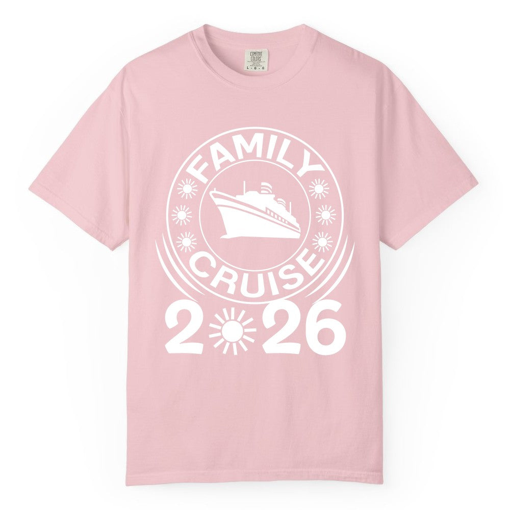 Family Cruise 2026 Shirt - Matching Family Cruise Trip Vacation Tees (Comfort Color) in Blossom - Family Cruise 2026 Shirt - Bold Ship and Playful Sun Vacation Design