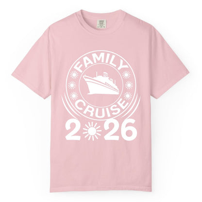Family Cruise 2026 Shirt - Matching Family Cruise Trip Vacation Tees (Comfort Color) in Blossom - Family Cruise 2026 Shirt - Bold Ship and Playful Sun Vacation Design