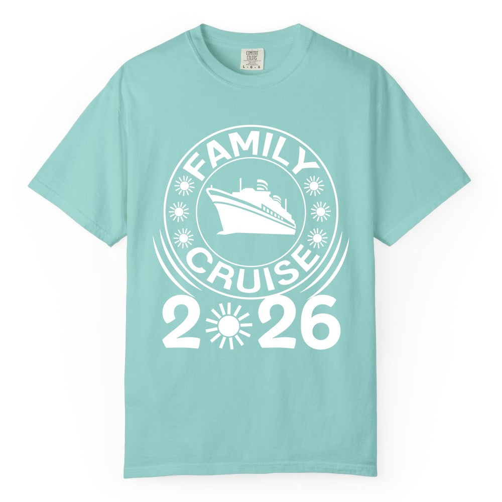 Family Cruise 2026 Shirt - Matching Family Cruise Trip Vacation Tees (Comfort Color) in Chalky Mint - Family Cruise 2026 Shirt - Bold Ship and Playful Sun Vacation Design