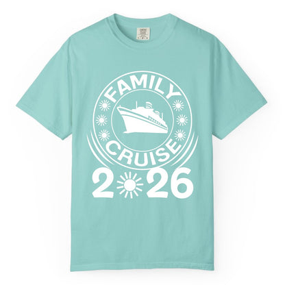 Family Cruise 2026 Shirt - Matching Family Cruise Trip Vacation Tees (Comfort Color) in Chalky Mint - Family Cruise 2026 Shirt - Bold Ship and Playful Sun Vacation Design