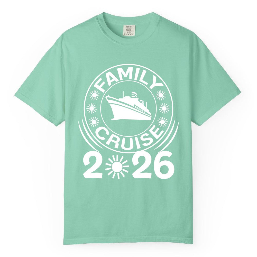 Family Cruise 2026 Shirt - Matching Family Cruise Trip Vacation Tees (Comfort Color) in Island Reef - Family Cruise 2026 Shirt - Bold Ship and Playful Sun Vacation Design