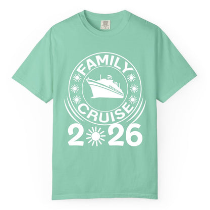 Family Cruise 2026 Shirt - Matching Family Cruise Trip Vacation Tees (Comfort Color) in Island Reef - Family Cruise 2026 Shirt - Bold Ship and Playful Sun Vacation Design