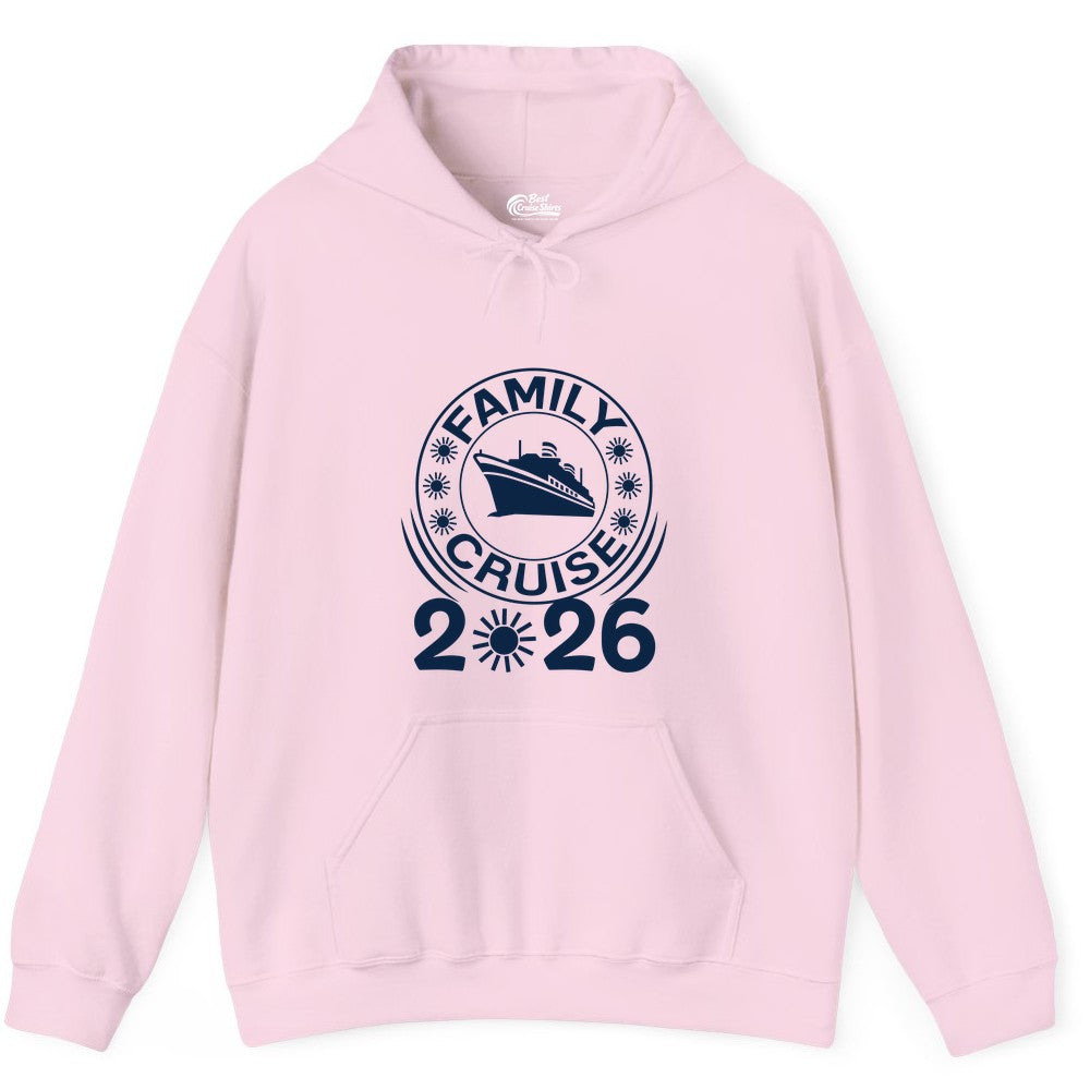 Family Cruise 2026 Shirt - Matching Family Cruise Trip Vacation Tees (Hoodie) in Light Pink - Family Cruise 2026 Shirt - Bold Ship and Playful Sun Vacation Design