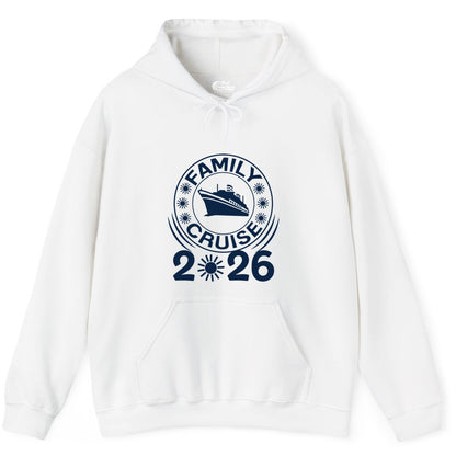 Family Cruise 2026 Shirt - Matching Family Cruise Trip Vacation Tees (Hoodie) in White - Family Cruise 2026 Shirt - Bold Ship and Playful Sun Vacation Design