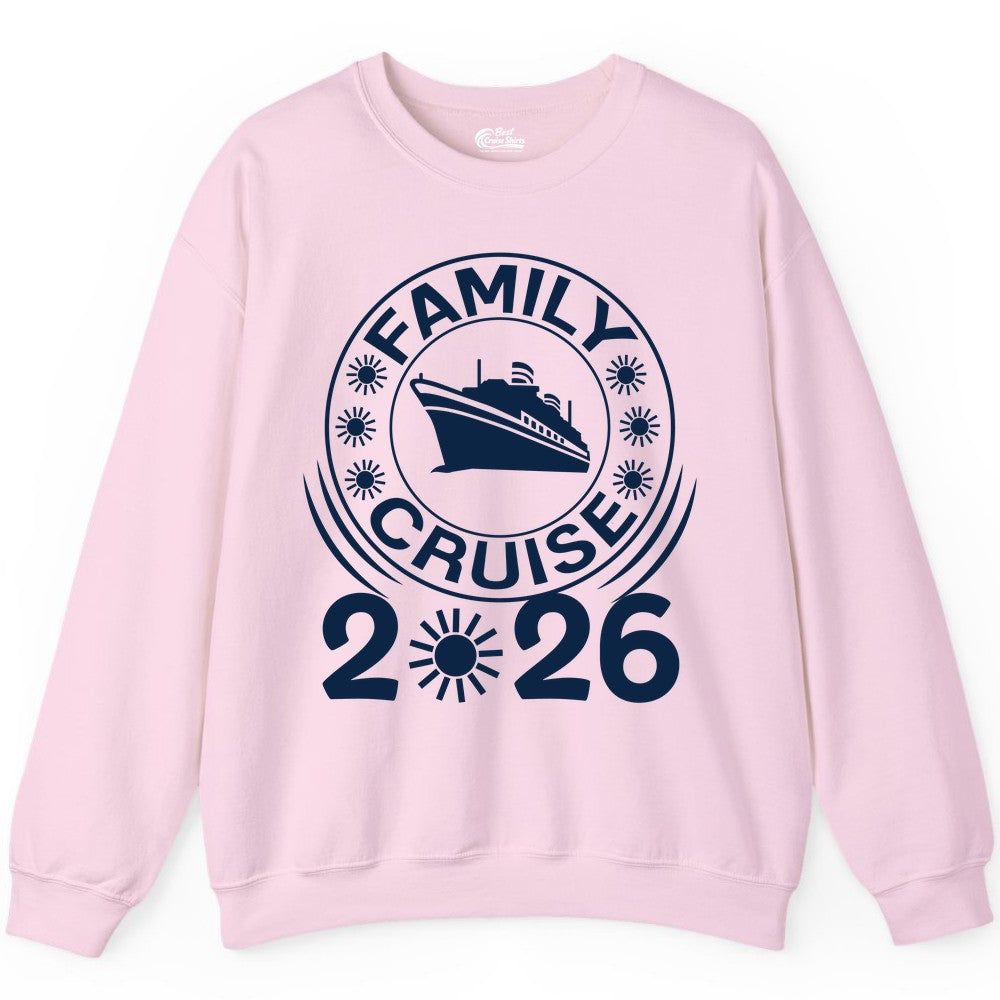 Family Cruise 2026 Shirt - Matching Family Cruise Trip Vacation Tees (Sweatshirt) in Light Pink - Family Cruise 2026 Shirt - Bold Ship and Playful Sun Vacation Design