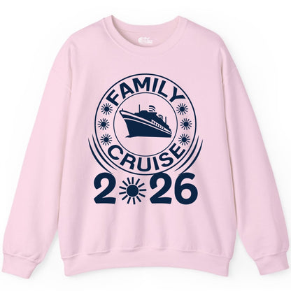 Family Cruise 2026 Shirt - Matching Family Cruise Trip Vacation Tees (Sweatshirt) in Light Pink - Family Cruise 2026 Shirt - Bold Ship and Playful Sun Vacation Design