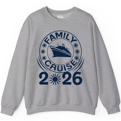 Family Cruise 2026 Shirt - Matching Family Cruise Trip Vacation Tees (Sweatshirt) in Sport Grey - Family Cruise 2026 Shirt - Bold Ship and Playful Sun Vacation Design