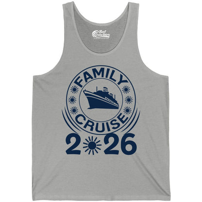 Family Cruise 2026 Shirt - Matching Family Cruise Trip Vacation Tees (Tank Top) in Athletic Heather - Family Cruise 2026 Shirt - Bold Ship and Playful Sun Vacation Design