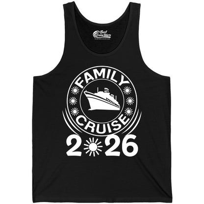Family Cruise 2026 Shirt - Matching Family Cruise Trip Vacation Tees (Tank Top) in Black - Family Cruise 2026 Shirt - Bold Ship and Playful Sun Vacation Design