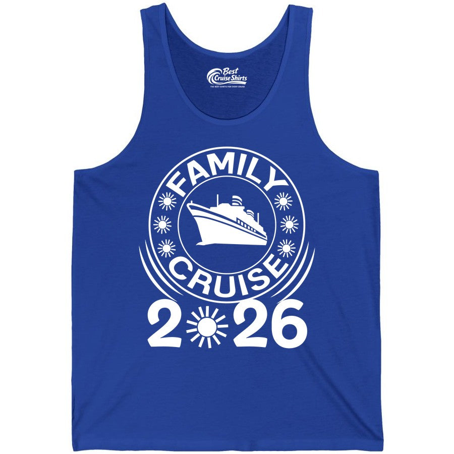 Family Cruise 2026 Shirt - Matching Family Cruise Trip Vacation Tees (Tank Top) in True Royal - Family Cruise 2026 Shirt - Bold Ship and Playful Sun Vacation Design
