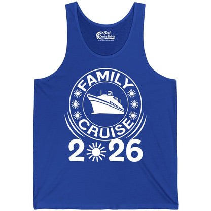 Family Cruise 2026 Shirt - Matching Family Cruise Trip Vacation Tees (Tank Top) in True Royal - Family Cruise 2026 Shirt - Bold Ship and Playful Sun Vacation Design