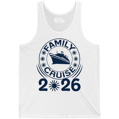 Family Cruise 2026 Shirt - Matching Family Cruise Trip Vacation Tees (Tank Top) in White - Family Cruise 2026 Shirt - Bold Ship and Playful Sun Vacation Design