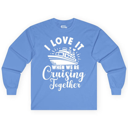 Cruising Together Shirt - Romantic Couples Cruise Vacation T-Shirt (Long Sleeve) in Carolina Blue - Romantic Cruise Ship Cruising Together Shirt With Hearts Design