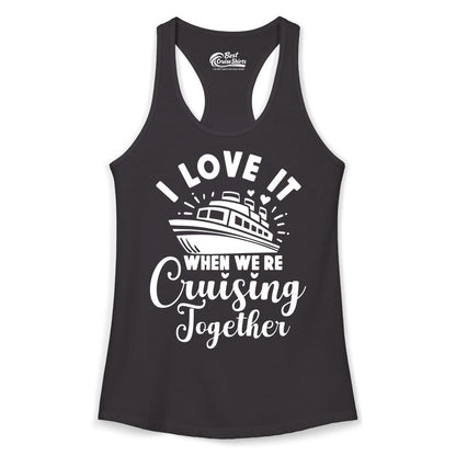 Cruising Together Shirt - Romantic Couples Cruise Vacation T-Shirt (Ladies Tank) in Black - Romantic Cruise Ship Cruising Together Shirt With Hearts Design