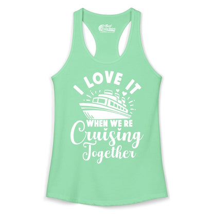 Cruising Together Shirt - Romantic Couples Cruise Vacation T-Shirt (Ladies Tank) in Solid Mint - Romantic Cruise Ship Cruising Together Shirt With Hearts Design