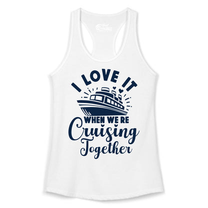 Cruising Together Shirt - Romantic Couples Cruise Vacation T-Shirt (Ladies Tank) in White - Romantic Cruise Ship Cruising Together Shirt With Hearts Design