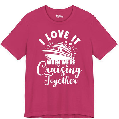 Cruising Together Shirt - Romantic Couples Cruise Vacation T-Shirt (Premium Tee) in Berry - Romantic Cruise Ship Cruising Together Shirt With Hearts Design