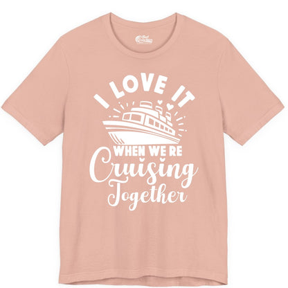 Cruising Together Shirt - Romantic Couples Cruise Vacation T-Shirt (Premium Tee) in Peach - Romantic Cruise Ship Cruising Together Shirt With Hearts Design