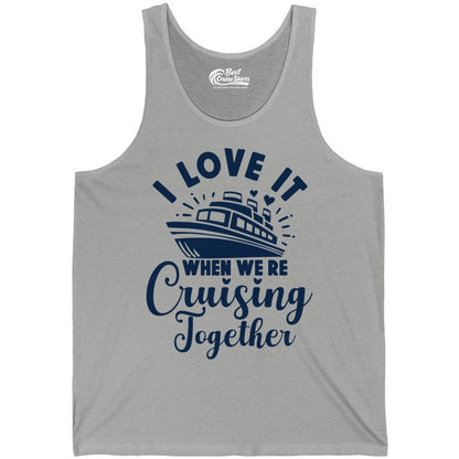 Cruising Together Shirt - Romantic Couples Cruise Vacation T-Shirt (Tank Top) in Athletic Heather - Romantic Cruise Ship Cruising Together Shirt With Hearts Design