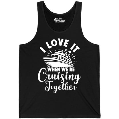 Cruising Together Shirt - Romantic Couples Cruise Vacation T-Shirt (Tank Top) in Black - Romantic Cruise Ship Cruising Together Shirt With Hearts Design