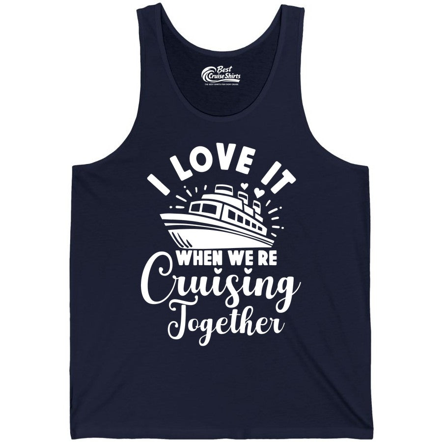 Cruising Together Shirt - Romantic Couples Cruise Vacation T-Shirt (Tank Top) in Navy - Romantic Cruise Ship Cruising Together Shirt With Hearts Design