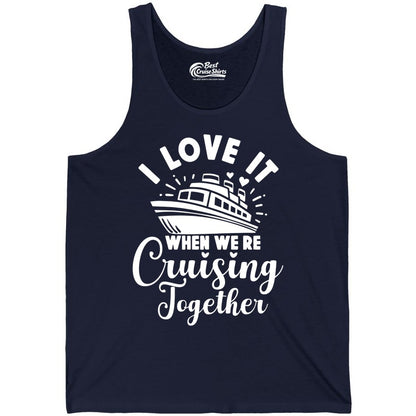 Cruising Together Shirt - Romantic Couples Cruise Vacation T-Shirt (Tank Top) in Navy - Romantic Cruise Ship Cruising Together Shirt With Hearts Design