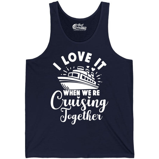 Cruising Together Shirt - Romantic Couples Cruise Vacation T-Shirt (Tank Top) in Navy - Romantic Cruise Ship Cruising Together Shirt With Hearts Design