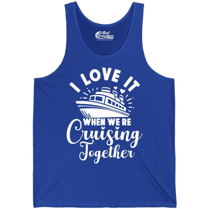 Cruising Together Shirt - Romantic Couples Cruise Vacation T-Shirt (Tank Top) in True Royal - Romantic Cruise Ship Cruising Together Shirt With Hearts Design