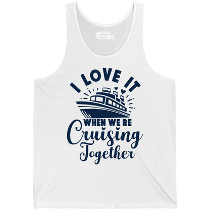Cruising Together Shirt - Romantic Couples Cruise Vacation T-Shirt (Tank Top) in White - Romantic Cruise Ship Cruising Together Shirt With Hearts Design