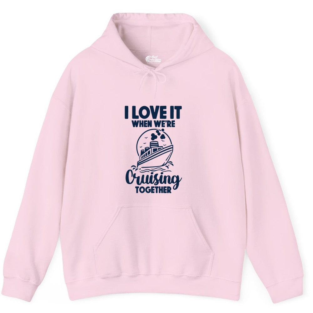 Cruising Together Shirt - Fun Cruise Couple Shirt for Vacation (Hoodie) in Light Pink - Cruising Together Bold Monochrome Cruise Ship Shirt for Groups