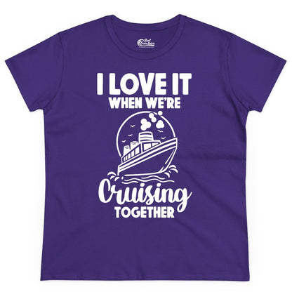 Cruising Together Shirt - Fun Cruise Couple Shirt for Vacation (Ladies Tee) in Purple - Cruising Together Bold Monochrome Cruise Ship Shirt for Groups
