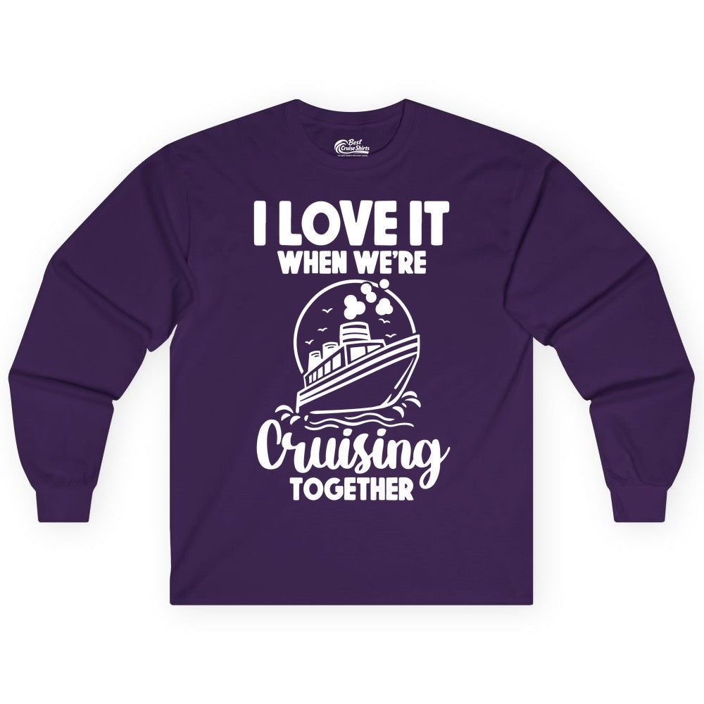 Cruising Together Shirt - Fun Cruise Couple Shirt for Vacation (Long Sleeve) in Purple - Cruising Together Bold Monochrome Cruise Ship Shirt for Groups