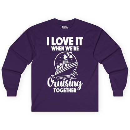 Cruising Together Shirt - Fun Cruise Couple Shirt for Vacation (Long Sleeve) in Purple - Cruising Together Bold Monochrome Cruise Ship Shirt for Groups