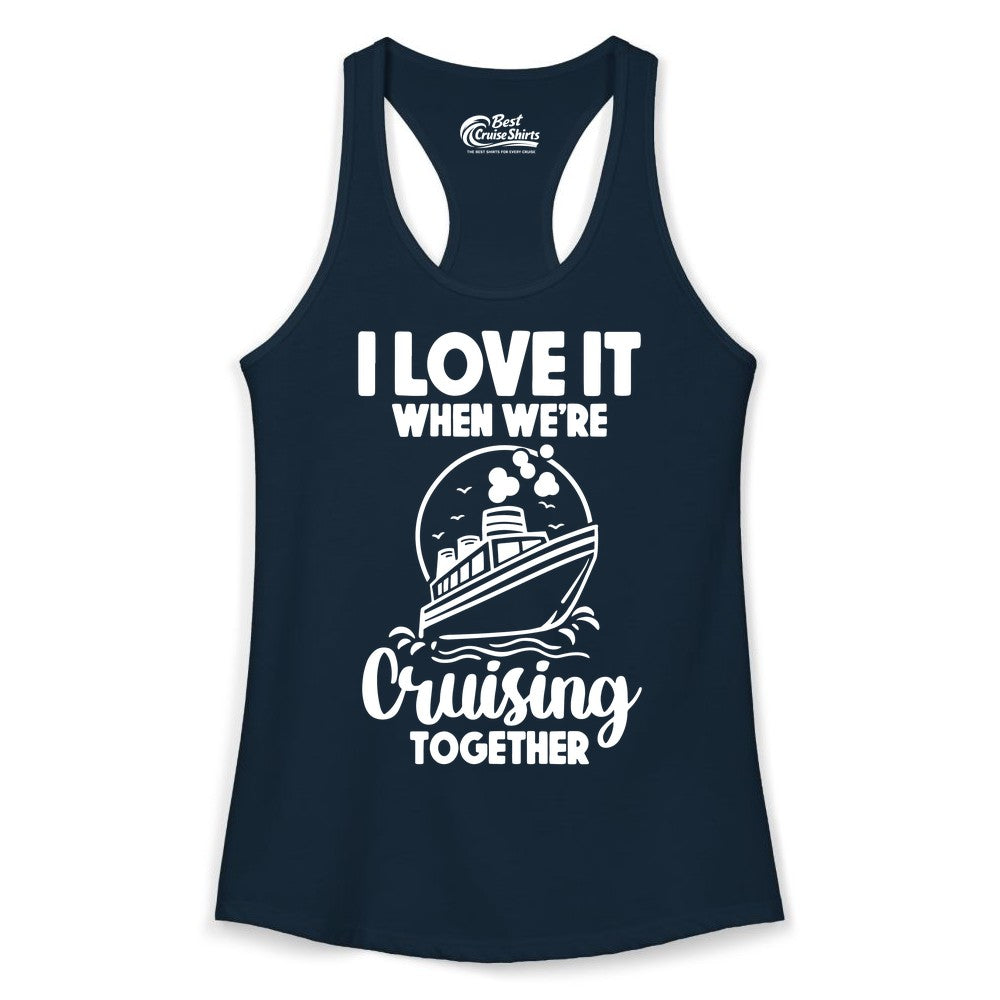 Cruising Together Shirt - Fun Cruise Couple Shirt for Vacation (Ladies Tank) in Solid Midnight Navy - Cruising Together Bold Monochrome Cruise Ship Shirt for Groups
