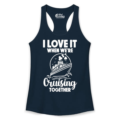 Cruising Together Shirt - Fun Cruise Couple Shirt for Vacation (Ladies Tank) in Solid Midnight Navy - Cruising Together Bold Monochrome Cruise Ship Shirt for Groups