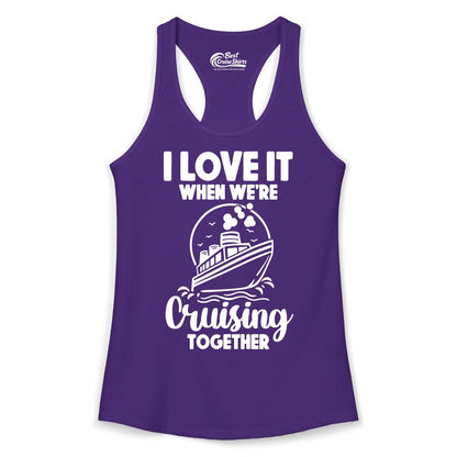 Cruising Together Shirt - Fun Cruise Couple Shirt for Vacation (Ladies Tank) in Solid Purple Rush - Cruising Together Bold Monochrome Cruise Ship Shirt for Groups