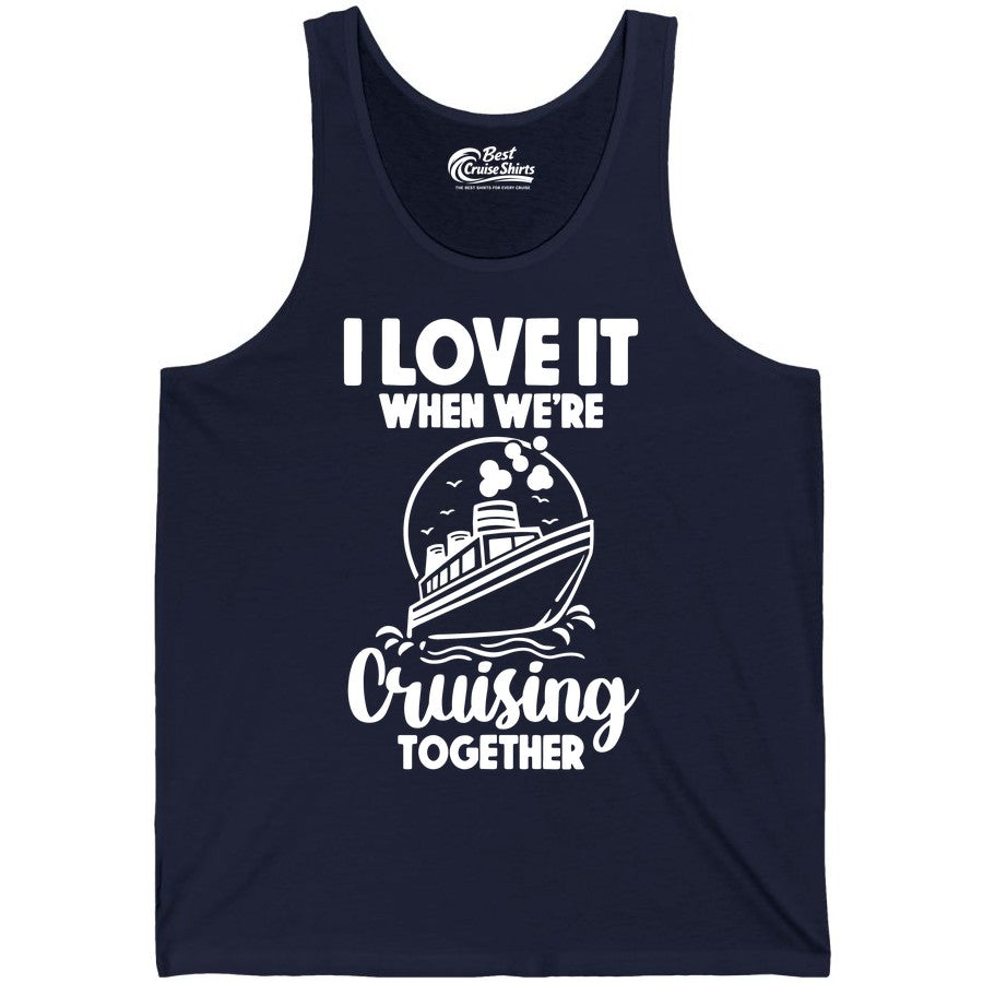 Cruising Together Shirt - Fun Cruise Couple Shirt for Vacation (Tank Top) in Navy - Cruising Together Bold Monochrome Cruise Ship Shirt for Groups