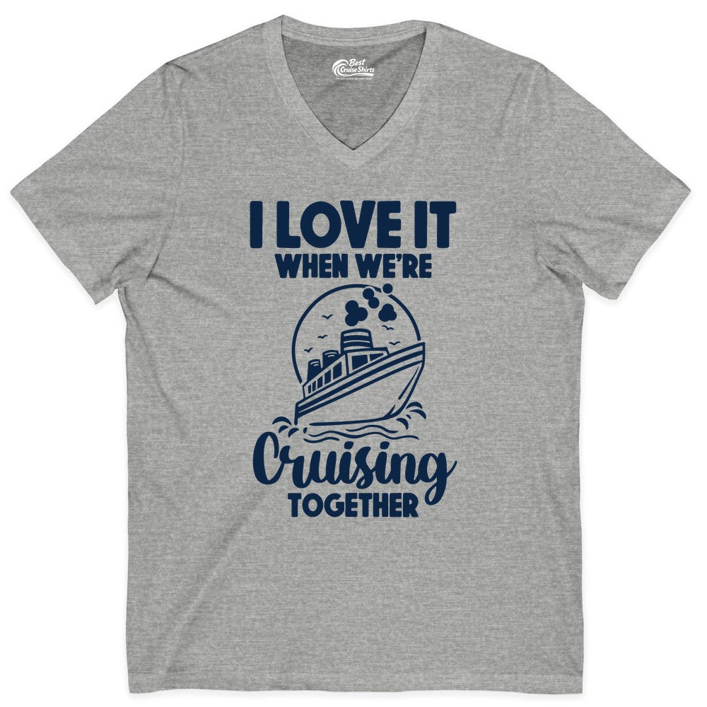 Cruising Together Shirt - Fun Cruise Couple Shirt for Vacation (V-Neck) in Athletic Heather - Cruising Together Bold Monochrome Cruise Ship Shirt for Groups