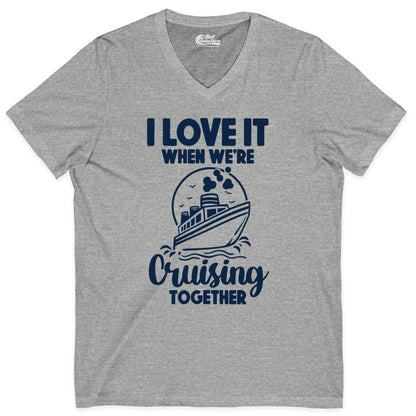 Cruising Together Shirt - Fun Cruise Couple Shirt for Vacation (V-Neck) in Athletic Heather - Cruising Together Bold Monochrome Cruise Ship Shirt for Groups