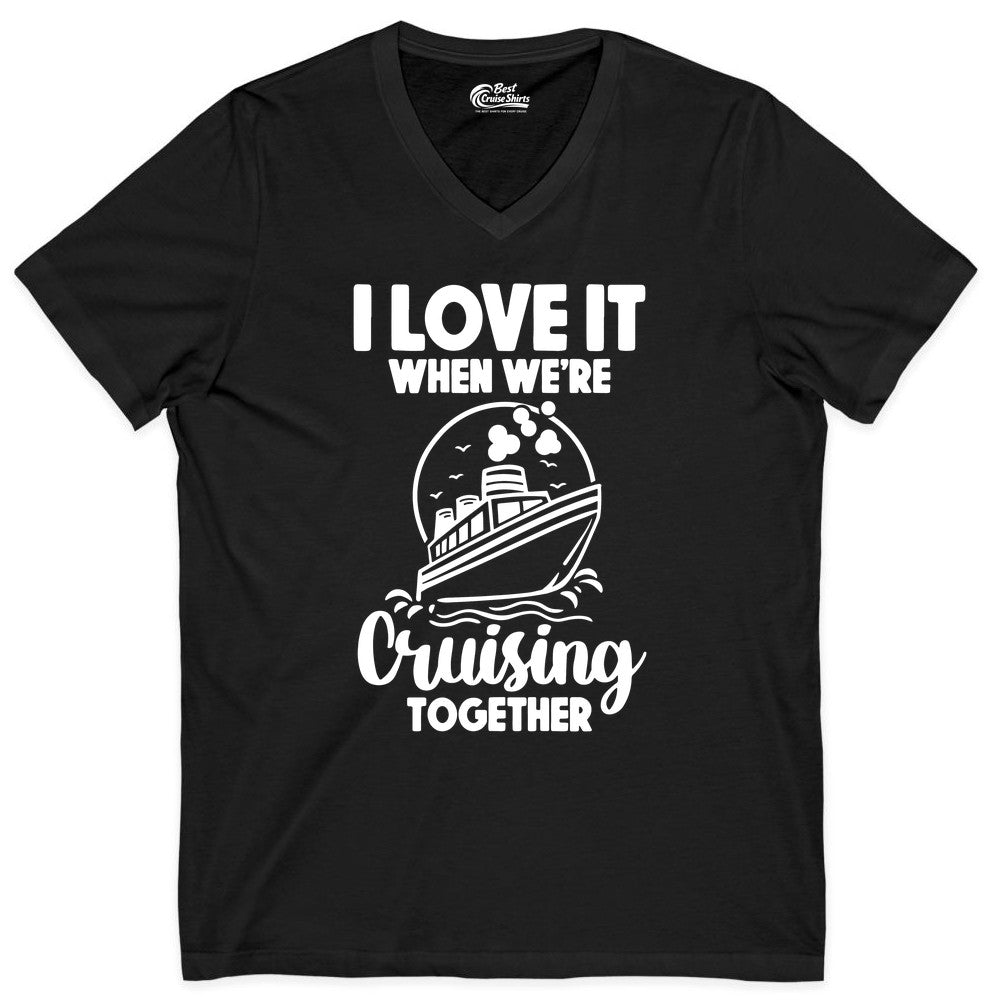 Cruising Together Shirt - Fun Cruise Couple Shirt for Vacation (V-Neck) in Black - Cruising Together Bold Monochrome Cruise Ship Shirt for Groups