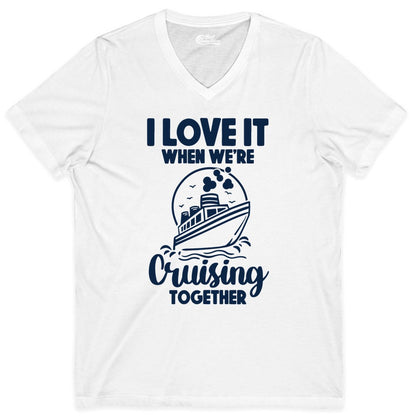 Cruising Together Shirt - Fun Cruise Couple Shirt for Vacation (V-Neck) in White - Cruising Together Bold Monochrome Cruise Ship Shirt for Groups
