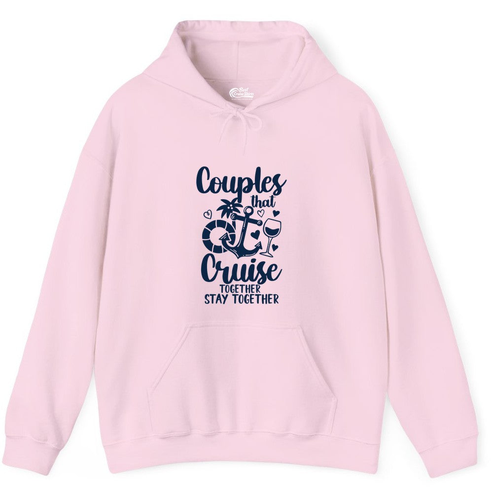 Couples Cruise Shirt - Romantic Cruise Vacation Apparel Gift (Hoodie) in Light Pink - Couples Cruise Together Nautical Romantic Vacation Shirt Design