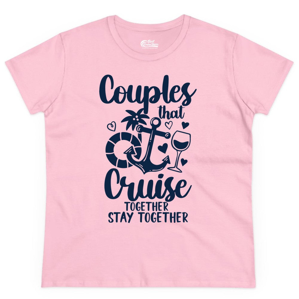 Couples Cruise Shirt - Romantic Cruise Vacation Apparel Gift (Ladies Tee) in Light Pink - Couples Cruise Together Nautical Romantic Vacation Shirt Design