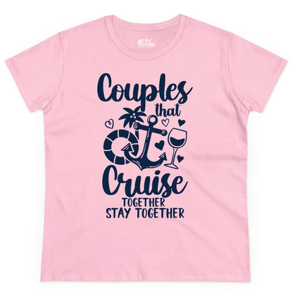 Couples Cruise Shirt - Romantic Cruise Vacation Apparel Gift (Ladies Tee) in Light Pink - Couples Cruise Together Nautical Romantic Vacation Shirt Design