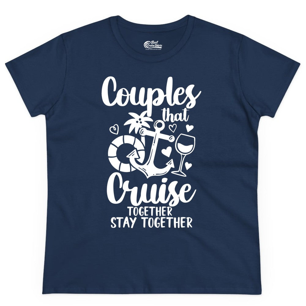 Couples Cruise Shirt - Romantic Cruise Vacation Apparel Gift (Ladies Tee) in Navy - Couples Cruise Together Nautical Romantic Vacation Shirt Design