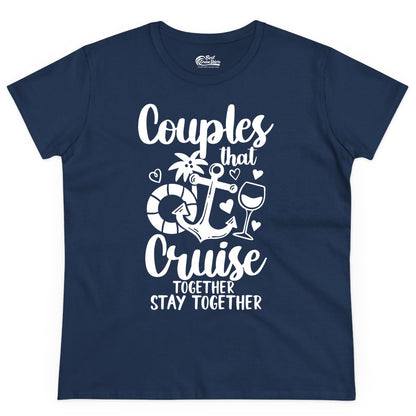 Couples Cruise Shirt - Romantic Cruise Vacation Apparel Gift (Ladies Tee) in Navy - Couples Cruise Together Nautical Romantic Vacation Shirt Design