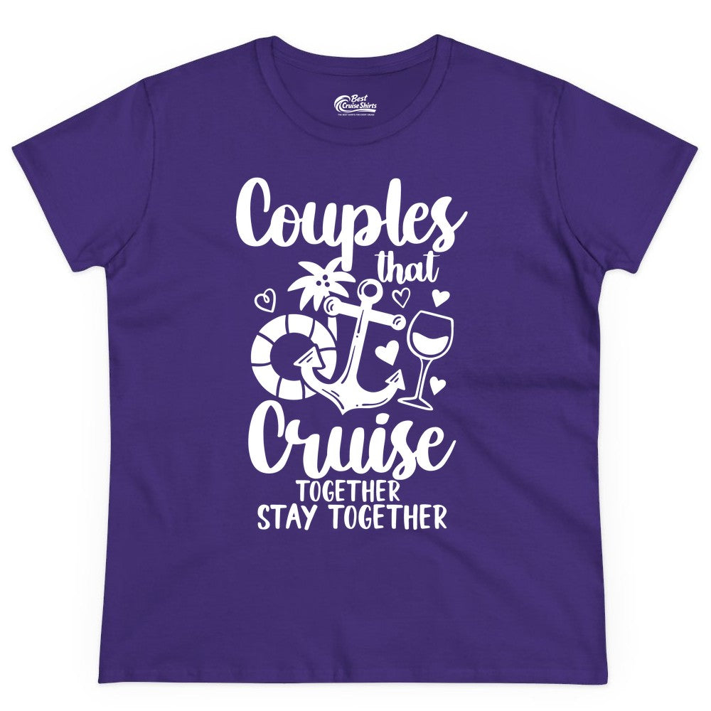 Couples Cruise Shirt - Romantic Cruise Vacation Apparel Gift (Ladies Tee) in Purple - Couples Cruise Together Nautical Romantic Vacation Shirt Design